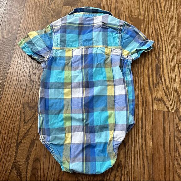 OshKosh B’Gosh plaid button up bodysuit, size 12M - Picture 2 of 4